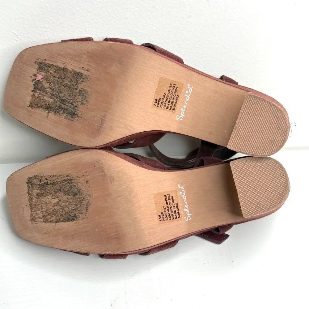 SPLENDID Piper Suede Leather Chunky Platform Ankle Strap Heel Sandals Womens 7.5